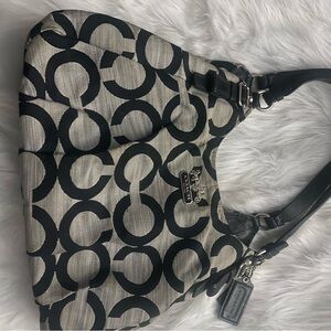 Coach Black and Cream Signature Shoulder Bag